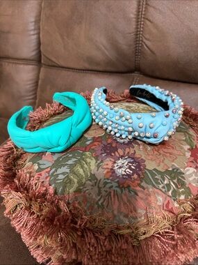 La Belle Turquoise Knotted and Pearl-Embellished Headband Duo